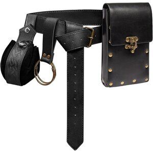 Steampunk 2 Black Leather Belt Pouch Waist Bag Medieval Phone Holder CosplayX